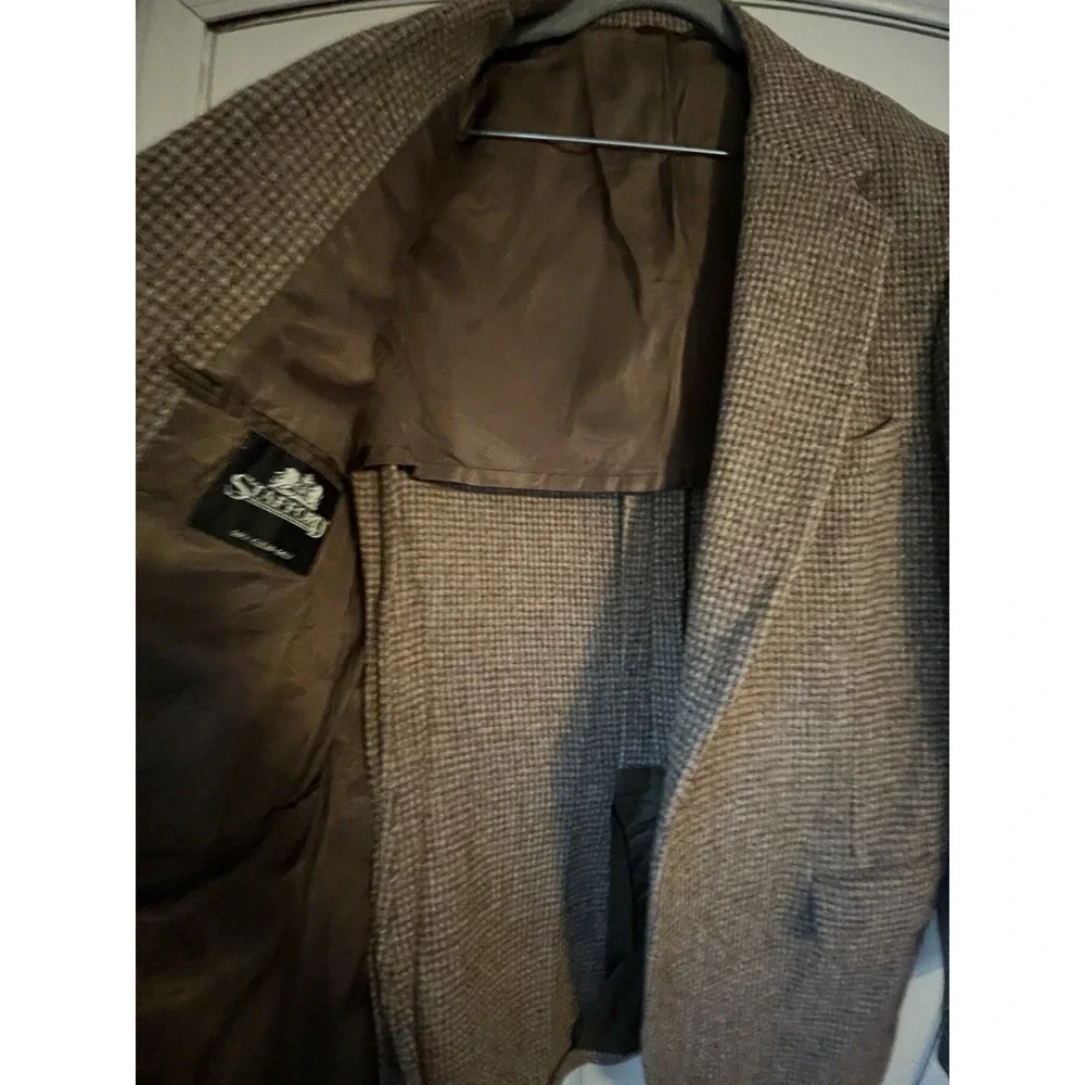 Vintage Stafford Men's Brown Tweed Wool Houndstooth Sport Coat 2-Button Notch